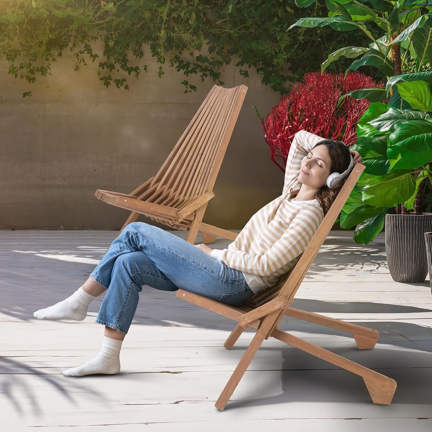 Wood Folding Outdoor Chairs Set of 1/2/4 for Camping, Travel and Outdoor Use, with the Listed Configuration