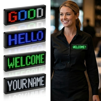 Programmable LED Badge Bluetooth App Controlled, Rechargeable Scrolling Text & Logo Display, 48x12 Pixel LED Name Tag for Events
