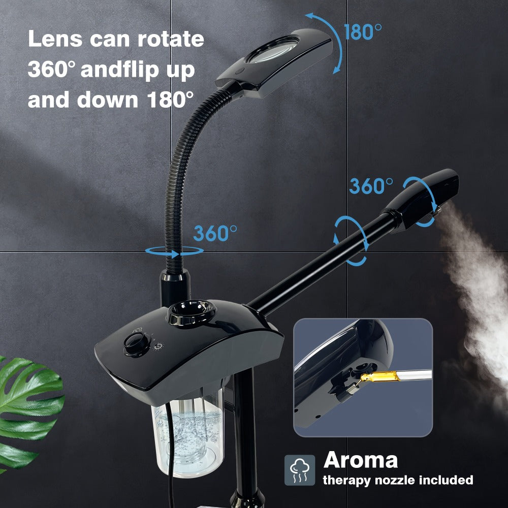 Facial Steamer with Ozone & 3X Magnifying Lamp, 2-in-1 Professional Wheeled Spa Steamer, Timer Preset