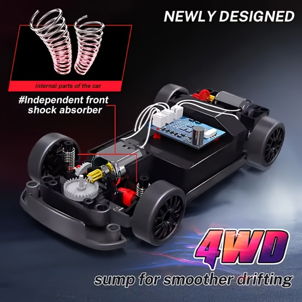 Alloy RC Drift Car 1:24 Scale 4WD 28KM/H with Drift Tires LED Lights Barricades & 2 Batteries