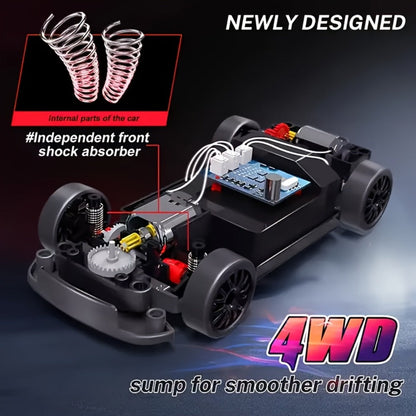 Alloy RC Drift Car 1:24 Scale 4WD 28KM/H with Drift Tires LED Lights Barricades & 2 Batteries