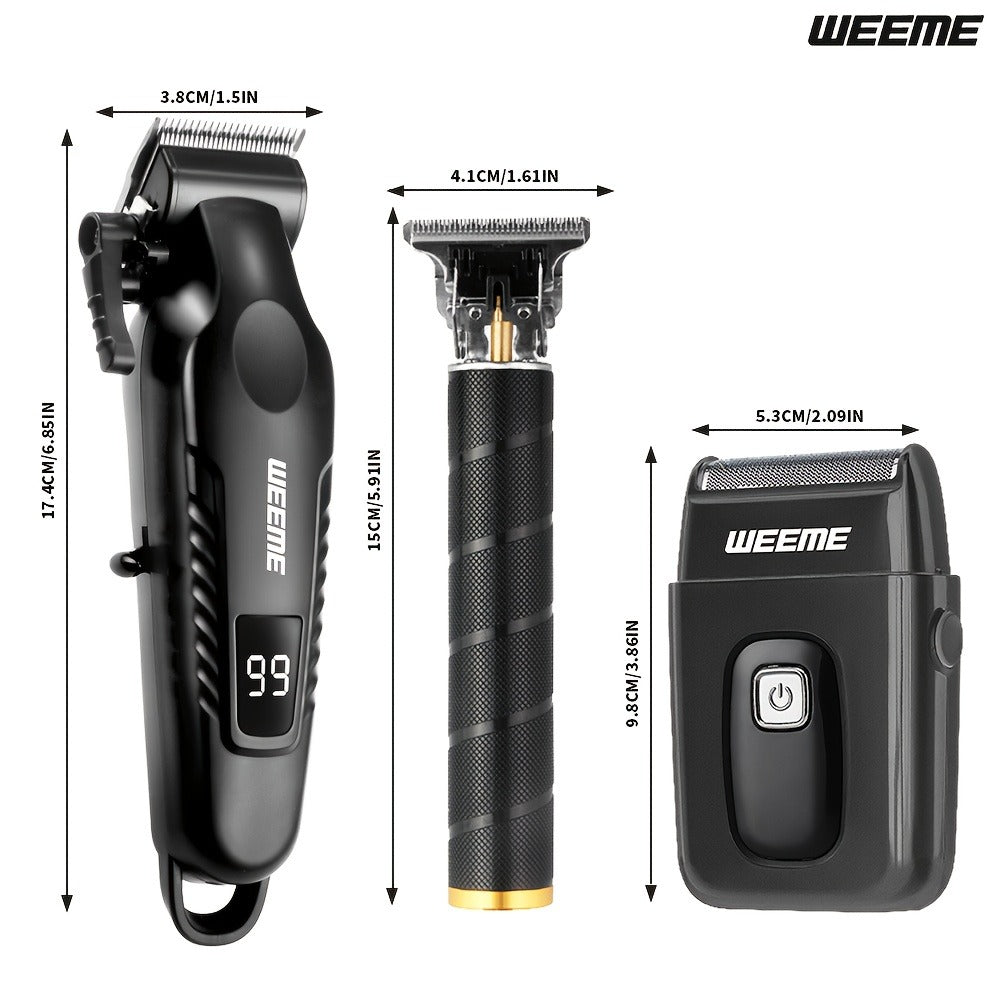 Men's Grooming Barber Haircut Set 2 & 3 Piece – Professional Hair Clipper USB Rechargeable T-Blade Trimmer Razor with 8 Limit Combs Complete