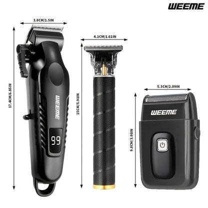 Men's Grooming Barber Haircut Set 2 & 3 Piece – Professional Hair Clipper USB Rechargeable T-Blade Trimmer Razor with 8 Limit Combs Complete