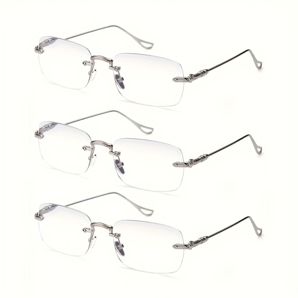 Reading Glasses – Three-Pair Rimless Metal Readers in Multiple Colors and Strengths with Multiple Strength and Color Options