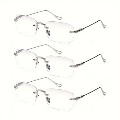 Reading Glasses – Three-Pair Rimless Metal Readers in Multiple Colors and Strengths with Multiple Strength and Color Options