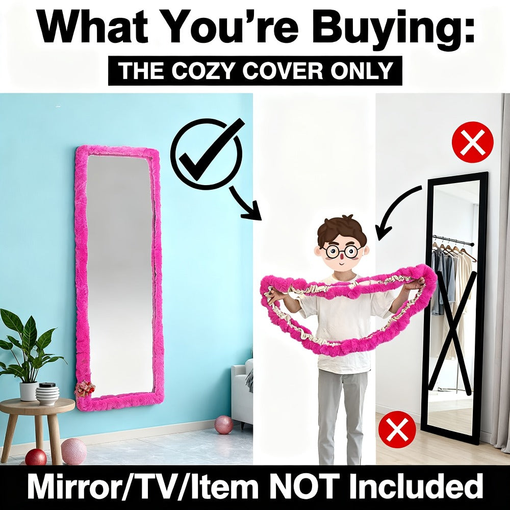 Full Length Floor Mirror Cover Fluffy Stretchable 64"x21" – Soft Non-Slip Irregular Shape Bedroom Dressing Room Mirror Sleeve 6 Colors