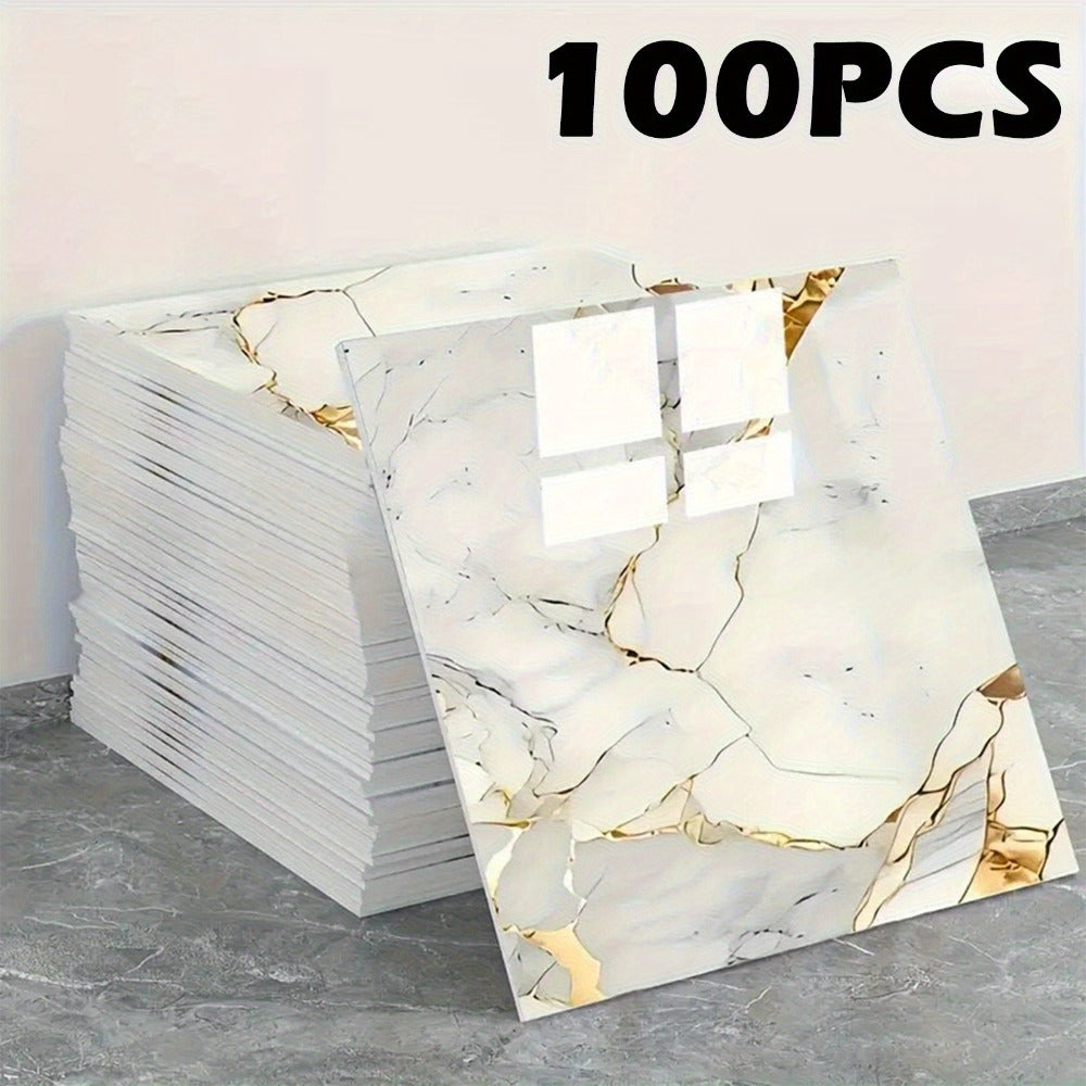 Peel and Stick Wall Tiles 50/100pcs PVC Marble Self Adhesive Vinyl Tile Stickers for Bathroom Kitchen Living Room