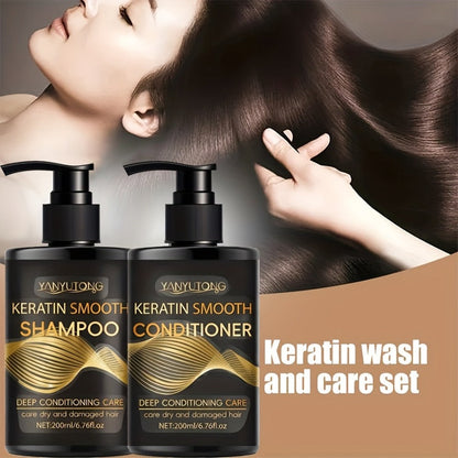 Keratin Shampoo and Conditioner Set 400ml, Breakage Split Ends & Anti-Frizz, Silky Smooth Hair for Color-Treated Heat-Damaged Hair