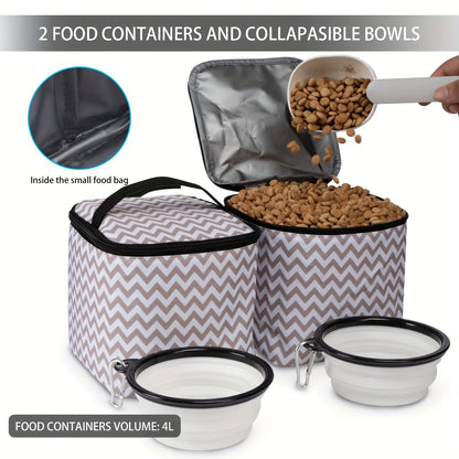 Pet Travel Backpack Double Layer Dog Cat Supplies Bag with 2 Collapsible Bowls 2 Food Baskets Portable Organizer for Outdoor Hiking Camping