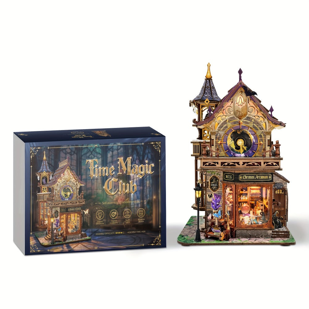 DIY Wood Miniature Bookhouse Model Kit SQ-71 Time Magic Club with Mechanical Link System – Adult Collector Dollhouse Display Piece