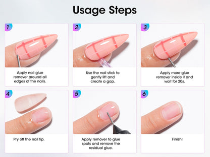 Nail Glue Remover 20ml Precision Needle Applicator Acetone Free – Fast Acting No-Mess Formula for Press On Nails Gel X Nail Tips Fake Nails