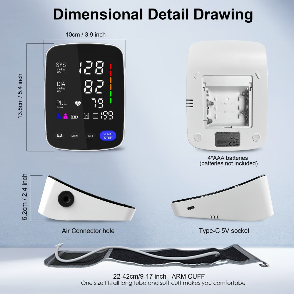 Blood Pressure Monitor Upper Arm - Digital BP Machine, Large Display, 2-4 User Memory 199 Readings