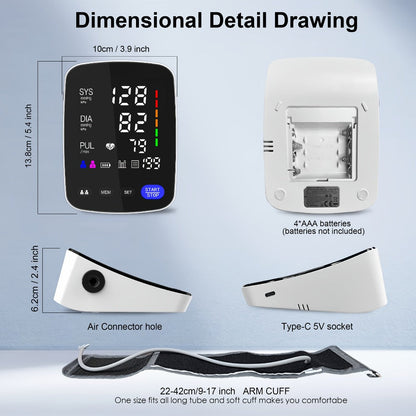 Blood Pressure Monitor Upper Arm - Digital BP Machine, Large Display, 2-4 User Memory 199 Readings