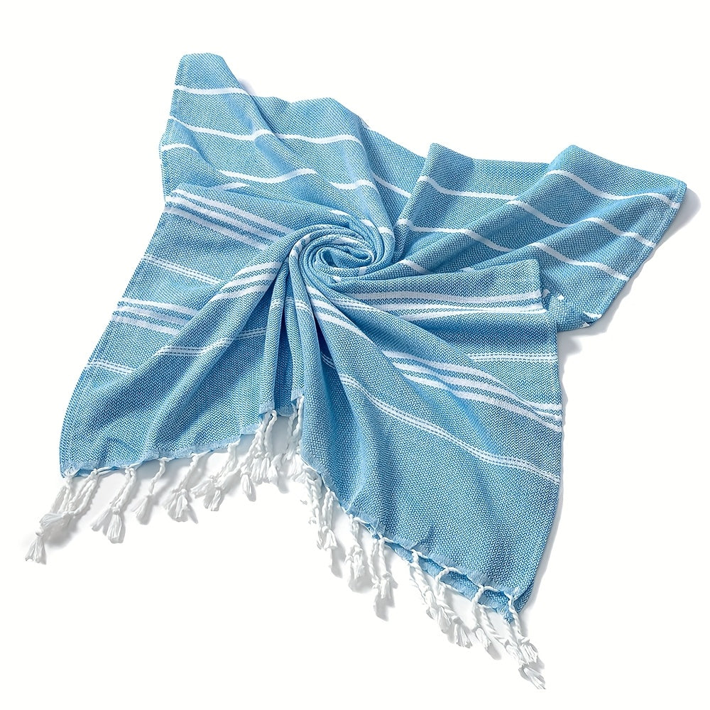 Turkish Striped Beach Towel Oversized 90x180cm 35.5x71in – Quick Dry Lightweight Sand Resistant Shrink Resistant | 10 Colors Blue Grey