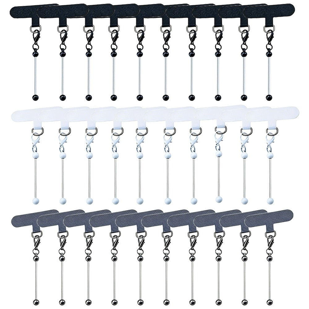 Beadable Phone Tether Tab Set 30pcs, DIY Phone Lanyard Adapter Kit with Blank Beadable Bars for Custom Phone Charms