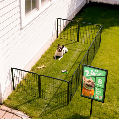 Dog Playpen with Gate – Heavy Duty Metal Pet Exercise Pen for Large Medium Small Dogs, 8/16/24/32/48 Panels, 24/32/40/45/50 Inch Height