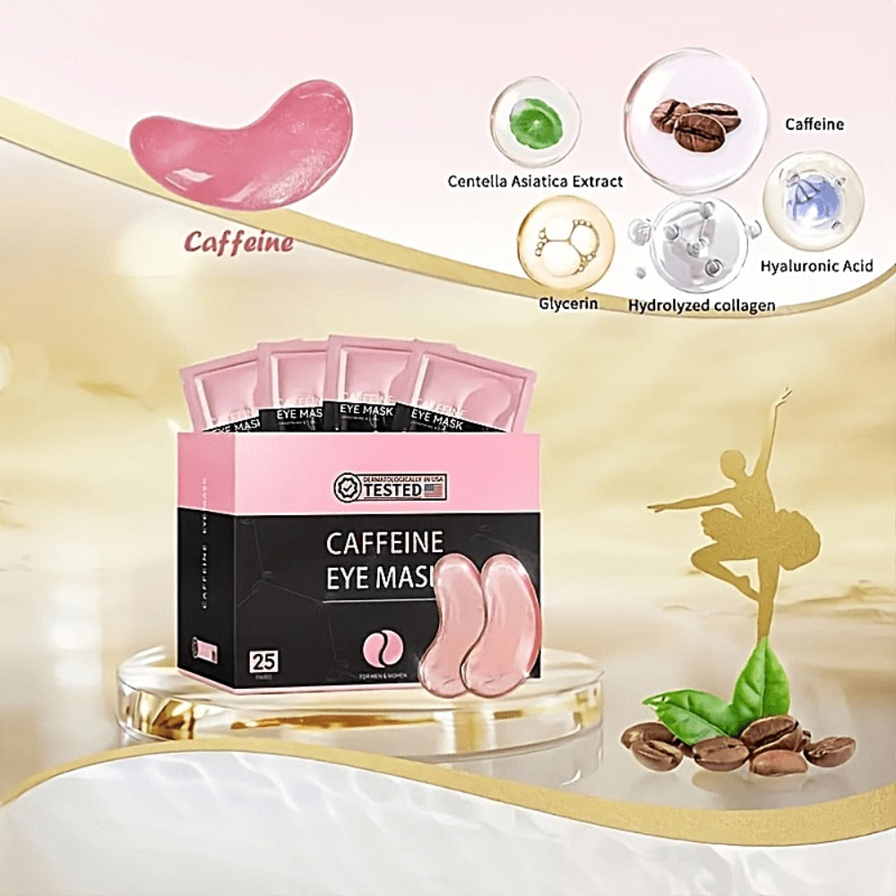 Caffeine Eye Mask 25 Pairs Under Eye Patches with Collagen Hyaluronic Acid Glycerin – Reduces Dark Circles Puffiness Firms & Hydrates Korean