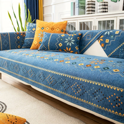 Sofa Cover Bohemian Border Panels for 2, 3 or 4-Seater Sofas and Backrest in Grey, White or Orange