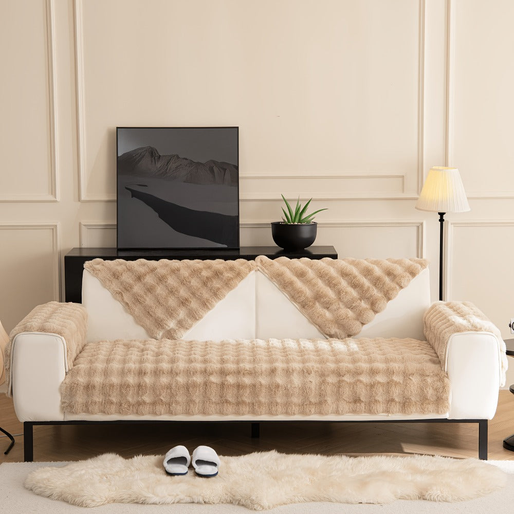 Sofa Cover Bubble Faux Rabbit Fur Panels with Silicone-Dot Backing for Seat, Armrest or Backrest