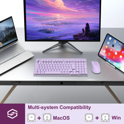Wireless Keyboard and Mouse Combo 98 Keys Full Size, 2.4GHz, Mechanical Feel, Quiet Keys, Design for PC