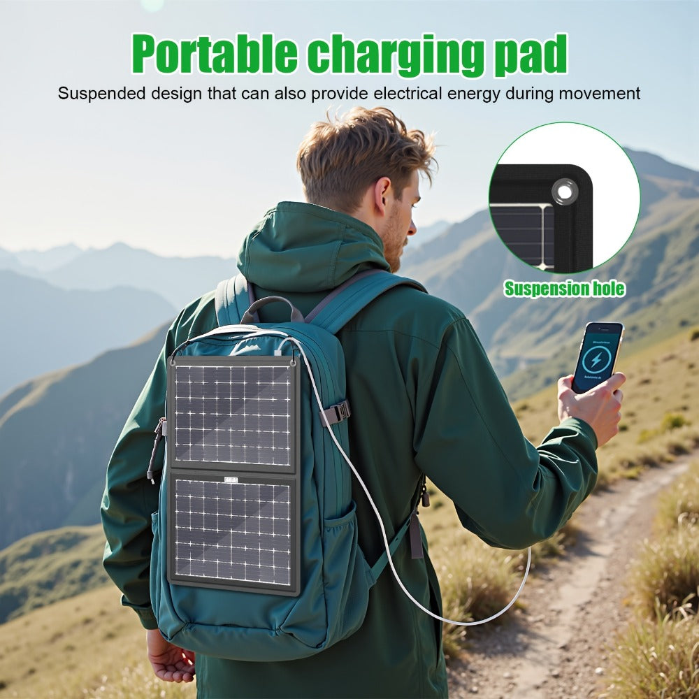 30W Foldable Solar Charging Panel – 2-in-1 Portable Design, USB Port, Fast Charge for Smartphones, Tablets & Action Cameras