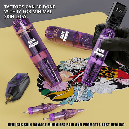 Wireless Tattoo Gun Kit Complete Set 1500mAh Battery 10 Needles 7 Inks for Temporary Body Art, Festivals and Costumes