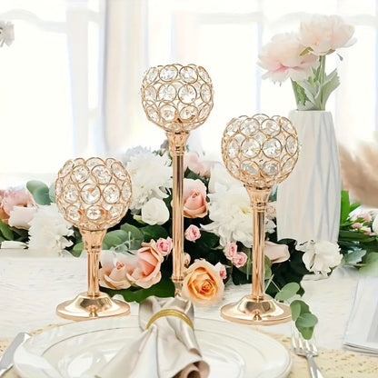 Crystal Candle Holders Set of 3 - Windproof Glass Taper Candle Holder for Wedding Table Centerpiece