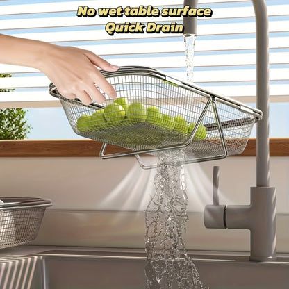 Expandable Stainless Steel Colander & Drain Basket, Adjustable Strainer for Vegetables, Fruits & Kitchen Sink Use