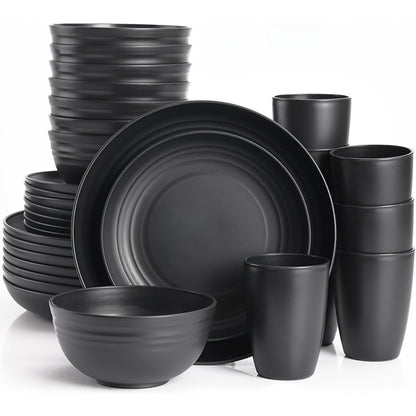 Wheat Straw Dinnerware Set 16 or 32 Piece – Plates & Bowls for 4 or 8 People, Microwave & Dishwasher Safe Plastic Dish Set