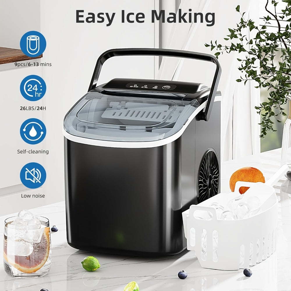 Countertop Bullet Ice Maker /24H, 9 Bullet Ice Cubes in 6 Mins, 2 Sizes for Home Cooking, Dining and Outdoor Meals