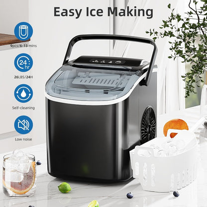 Countertop Bullet Ice Maker /24H, 9 Bullet Ice Cubes in 6 Mins, 2 Sizes for Home Cooking, Dining and Outdoor Meals