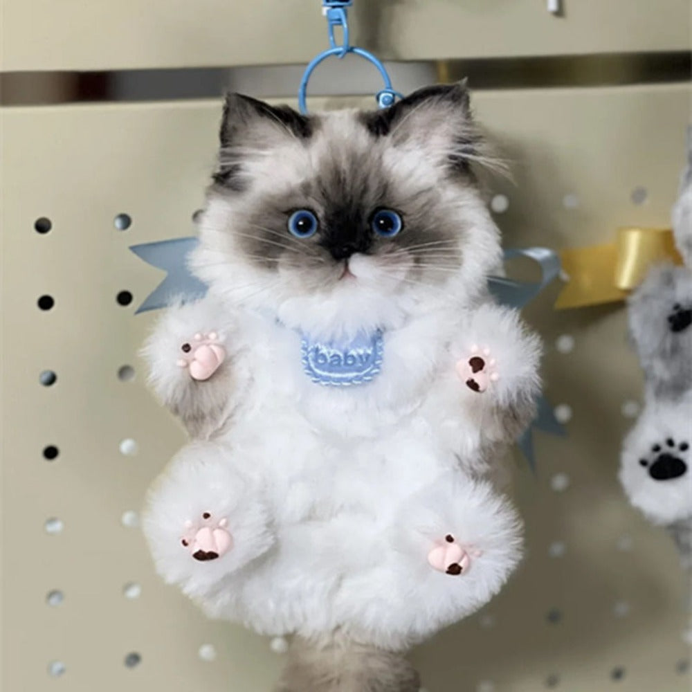 Fluffy Pipe Cleaner Cat Charm Craft Kit for Orange and Gray Pendants with Two-Piece Material Set