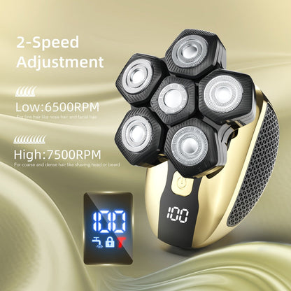 Electric Head Shaver for Bald Men 7D 7 Floating Heads – All-in-One Grooming Kit with Nose Hair Trimmer & Facial Cleaning Brush
