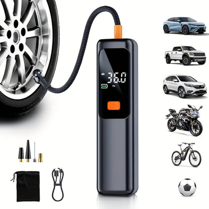 Portable Tire Inflator Wireless Air Compressor with Digital LED Display Auto Pressure Detection USB-C Rechargeable for Car Bicycle