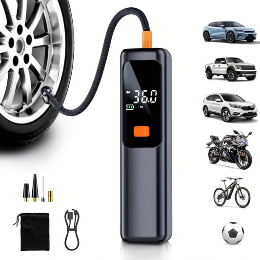 Portable Tire Inflator Wireless Air Compressor with Digital LED Display Auto Pressure Detection USB-C Rechargeable for Car Bicycle