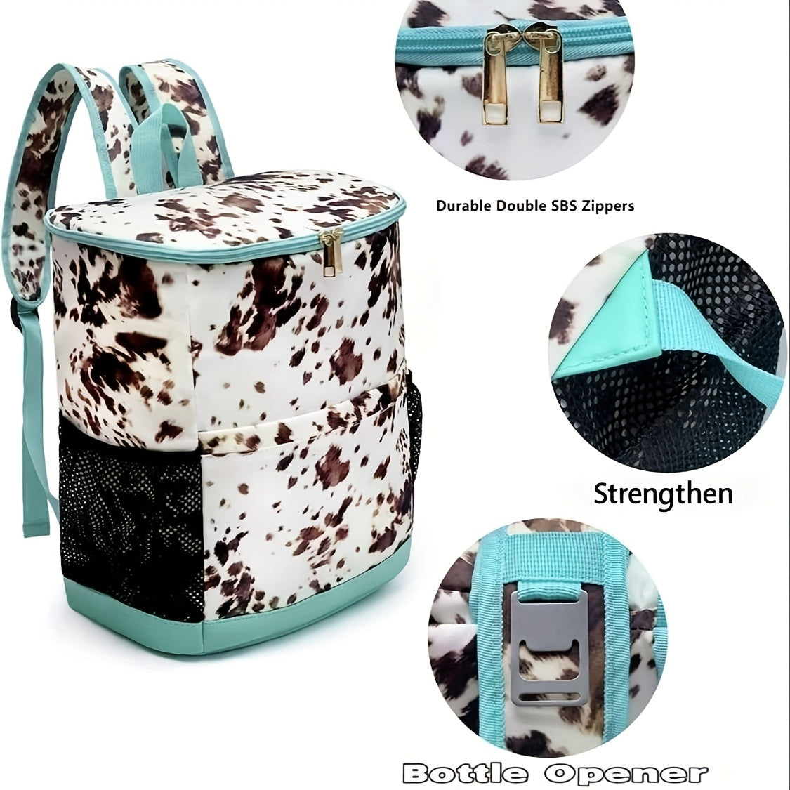 Insulated Cooler Backpack 30-Can Capacity, Leopard Print Portable Lunch Bag with Mesh Side Pockets & Adjustable Straps