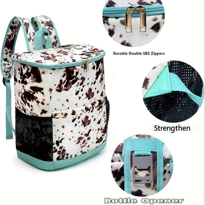 Insulated Cooler Backpack 30-Can Capacity, Leopard Print Portable Lunch Bag with Mesh Side Pockets & Adjustable Straps