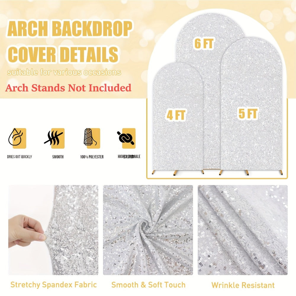Sequins Wedding Arch Cover Set of 3 Sizes 4ft 5ft 6ft Metallic Spandex Arch Backdrop Cover Payette Glitter Arch Stand Cover for Wedding