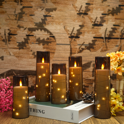 Flameless LED Candles with Remote Control Timer and Star String Lights Set of 5 or 7 Pillar Candles for Wedding Garden Home Decor