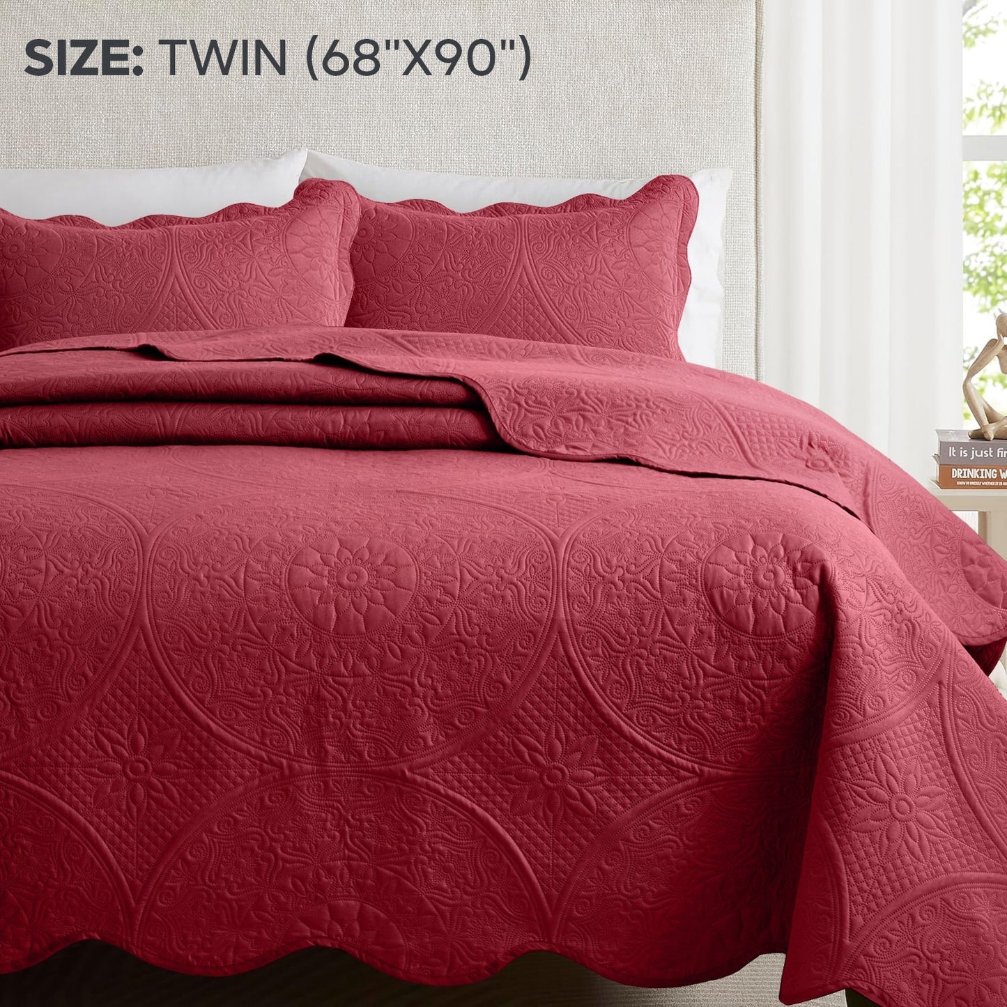 Floral-Pattern Three-Piece Bedspread Set in 16 Colors with Twin, Queen, King and California King Sizes