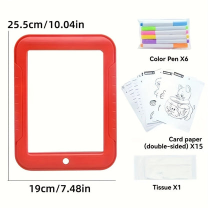 Light Up Drawing Board for Kids LED Doodle Art Set with Colorful Markers & 30 Cards Ages 3-8, Battery-Powered Glow Writing Board