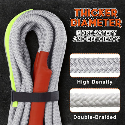 Recovery Tow Strap Heavy Duty – Up to 48000 LBS Break Strength, Kinetic Tow Rope with 2 D-Ring Shackles, Reflective Safety Flag & Storage