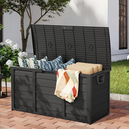 75-Gallon Outdoor Storage Box with Hinged Lid, Side Handles and Black or Gray Checkout Options