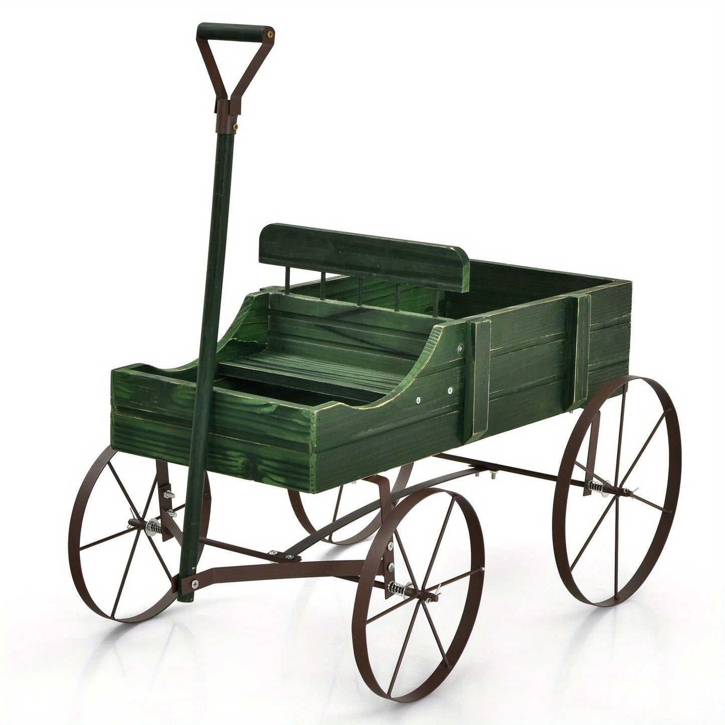 Garden Wagon Planter with Wheels – Rustic Fir Wood, 2-Section Planting Bed