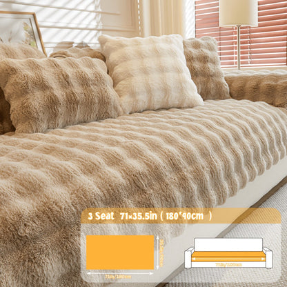 Sofa Cover Bubble Faux Rabbit Fur Panels with Silicone-Dot Backing for Seat, Armrest or Backrest