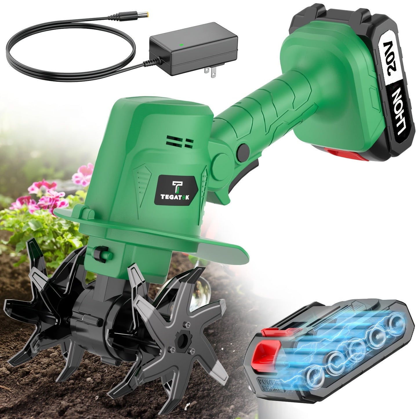 Cordless Electric Tiller 20V Handheld - 9-Inch 235RPM Garden Cultivator with Handle, Metal Soil Tiller for Weeding