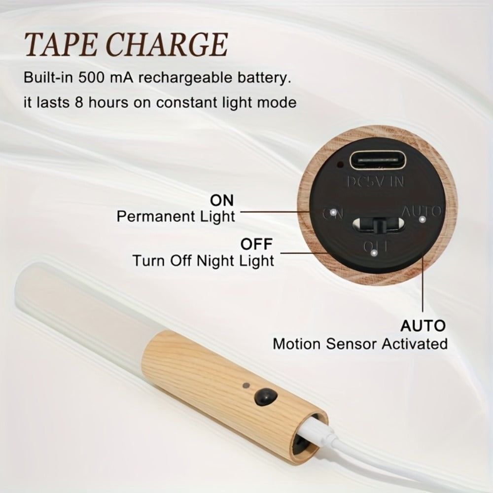 Motion Night Light Rechargeable LED, IPX4 Wood Grain & Walnut Under Cabinet Step Lamp for Staircase