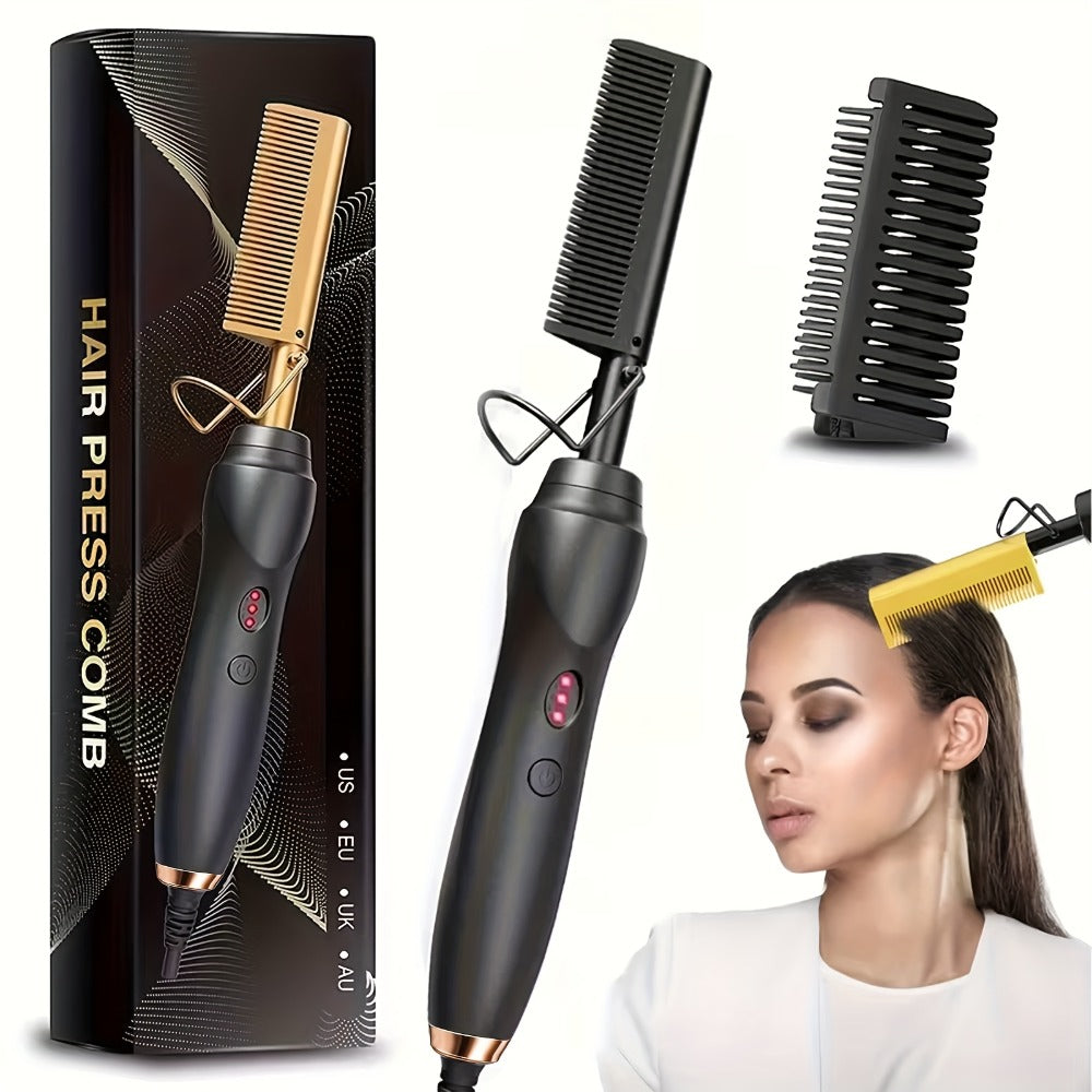 Electric Hot Comb Hair Styling Tool with Ceramic Heater, Holder, Two Clips and Five Color Options