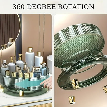 Round Rotating Makeup Organizer Tray with Ribbed Sides and Gold-Tone Feet in White, Green or Orange