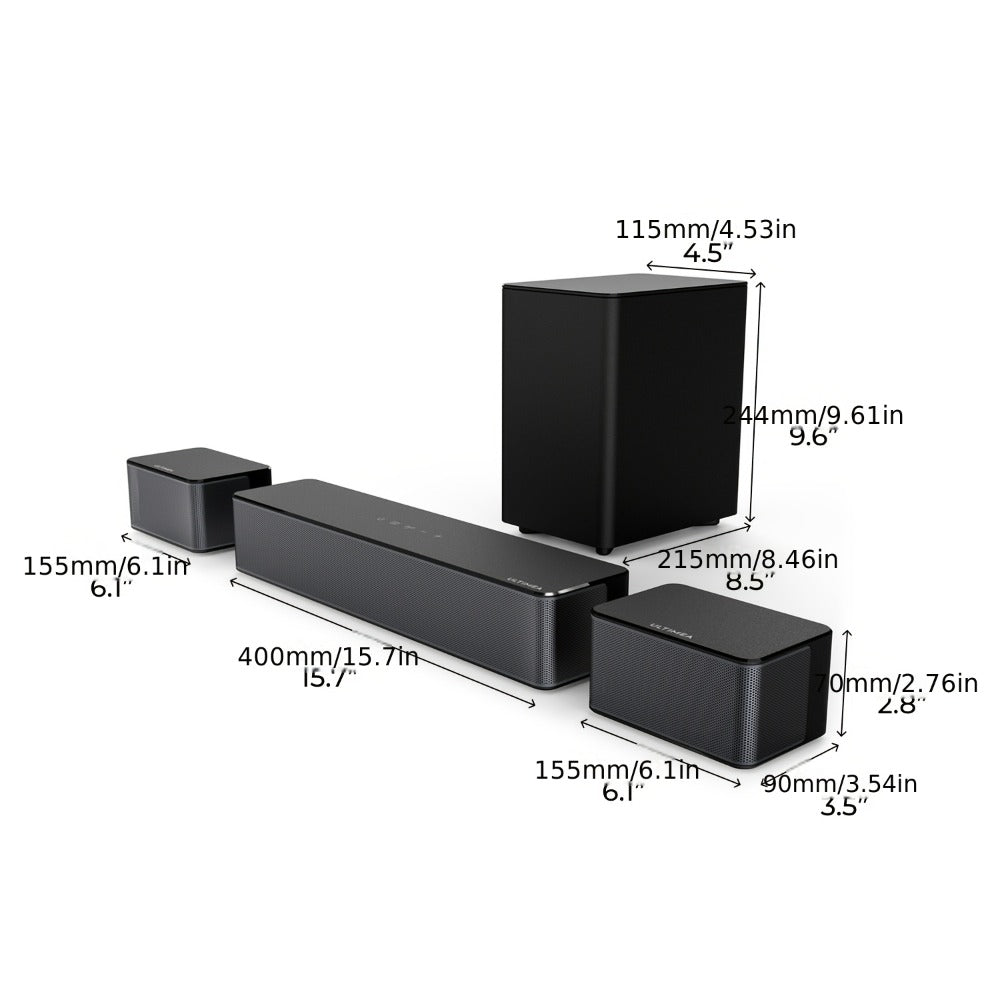 ULTIMEA Poseidon M3T 5.1 Surround Sound Bar with Wireless Subwoofer & Rear Speakers, 350W Home Theater Soundbar